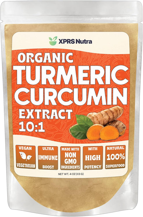 XPRS Nutra Organic Turmeric Curcumin Powder Extract 10:1 - Premium USDA Organic Curcumin Powder for Immunity - Vegan Friendly Pure Curcumin for Gu...