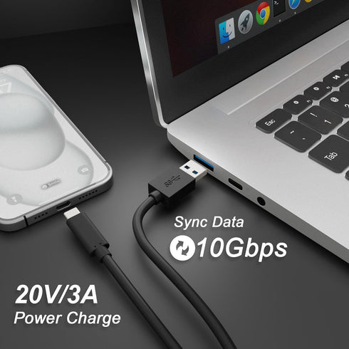 USB3.2 Gen2x1 A to C Cable, USB C Cable, USB-A to USB-C, 10Gbps High Speed Data Transfer, USB Charging Cable. Black, 2 meters...