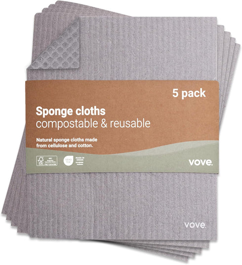 | Premium Natural Swedish Dishcloth | Cleaning Sponge Cloth | Eco-Friendly | Vegan | Compostable | 5 Pack...