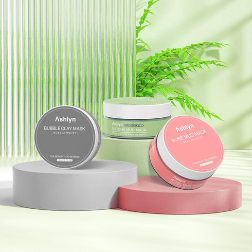 Ashlyn 3 PCS Clay Mask Set, Green Tea Clay Facial Mask, Rose Face Masks Skincare, Dead Sea Bubble Deep Cleanse Mask, Organic Facial Masks for Wome...