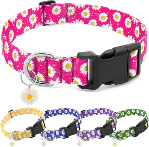 BiPawTi Floral Dog Collars for Medium Dog - Soft Cute Dog Collars for Girls Dog Pretty Flower Collar with Daisies Charms, Gift for Female Male Boy...