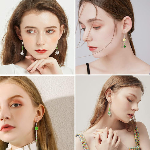 SUNNYCLUE 1 Box DIY 10 Pairs St Patrick's Day Earring Making Kit Green Theme Earrings Four-Leaf C Shamrock Peandant Charms Crystal Beads for Earri...