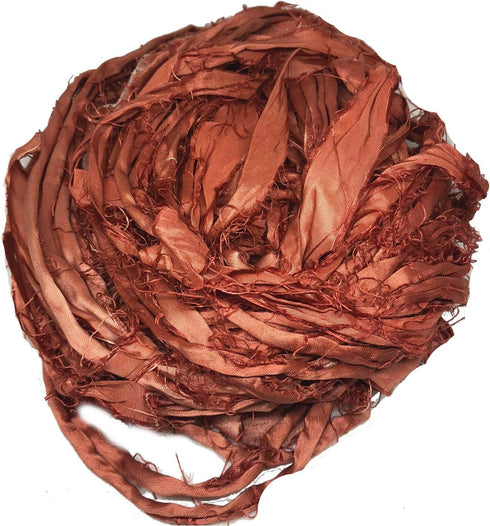 Super Bulky Recycled Sari Silk Ribbon Yarn in Rust | 50 GMS - 30 Yards | Duppioni Silk Ribbon | Ribbon for Crafts, Rug Making, Jewelry Making, Nec...