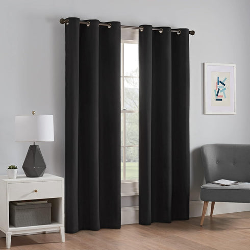 ECLIPSE Microfiber Total Privacy Blackout Thermal Grommet Window Curtain for Bedroom (1 Panel), 42" x 95", Black...