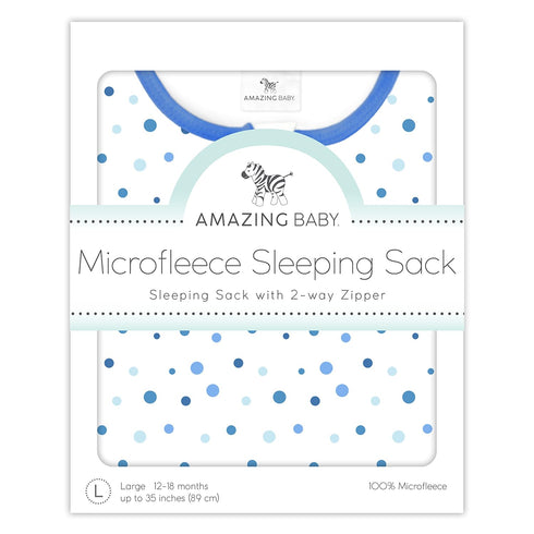 Amazing Baby Microfleece Sleeping Sack, Wearable Blanket with 2-Way Zipper, Use After Swaddle Transition, Playful Dots, Blue, Small 0-6 Month...