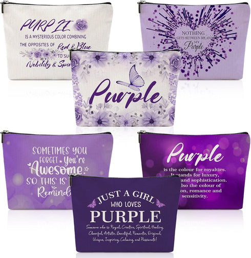 Hillban 6 Pcs Purple Makeup Bag Gifts Purple Lover Gift Purple Inspirational Zipper Cosmetic Pouch Christmas Gifts Purple Makeup Toiletry Bag for ...