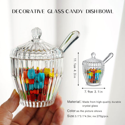 5oz Crystal Candy Jar with Lid Decorative Candy Dish Bowl Glass Candy Servers Wedding Candy Buffet Storage Containers for Home Office Lady Gift...
