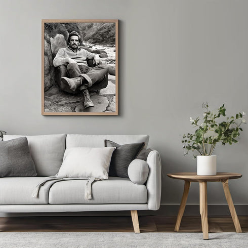 Posterizer 1 pcs-outdoor black and white photo art-rugged man in chair 1-Photography Art-Retro Art-Decorations for Bedroom, Office, Living Room - ...