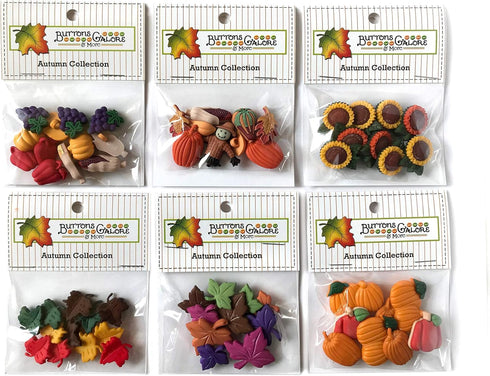 Buttons Galore 70+ Assorted Autumn Buttons for Sewing & Crafts - Set of 6 Button Packs - Leaves, Pumpkins, Sunflowers & More...