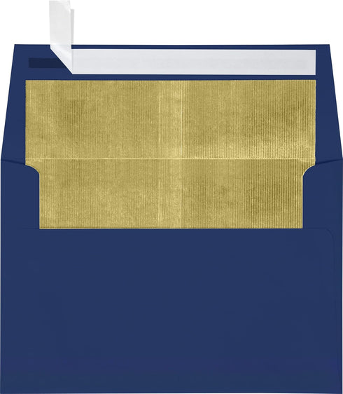 LUXPaper A4 Foil Lined Invitation Envelopes | Peel & Press | 4 1/4" x 6 1/4" | Blue w/Gold LUX Lining | 80lb. Text | 50 Qty...