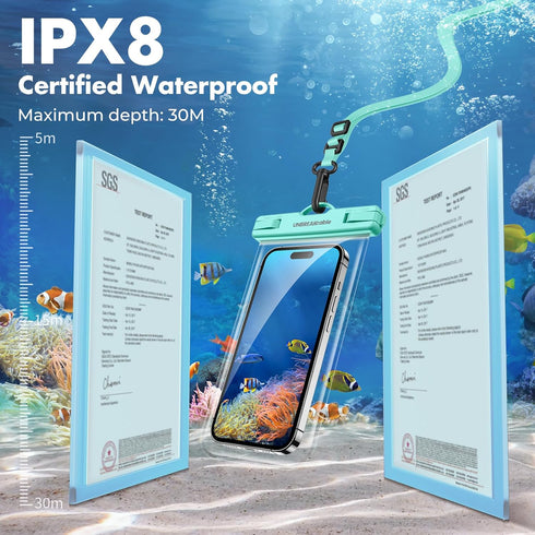 UNBREAKcable Waterproof Phone Pouch, IPX8 Universal Waterproof Phone Case Dry Bag with Lanyard for iPhone 14 13 12 11 Pro Max XR X XS SE 8 Plus Sa...