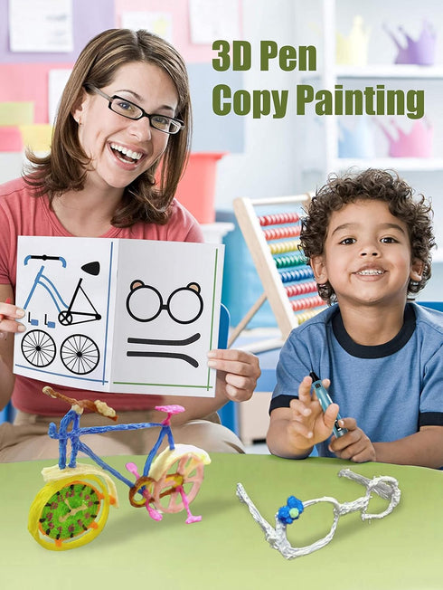 3D Printing Drawing Book, Reusable Colorful 40 Patterns Thick Paper Template with a Clear Plate, Painting Graffiti Template for 3D Pen Kids DIY Gi...