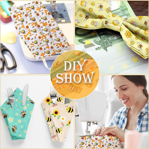 8 Pieces Bee Fabric Honey Bee Pattern Fabric Fat Quarters Bee Theme Quilting Fabric Bees Flower Printed Craft Fabric Bundles for DIY Sewing Quilti...