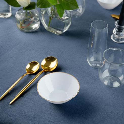 Party Plastic Bowls – White with Gold Rim - Round Plates- 10 Count- Elegant Premium Durable Dessert Bowls for Versatile Celebrations (6 oz.)...