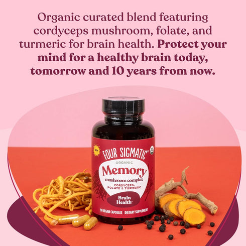 Four Sigmatic Memory Capsules | Reduce Brain Fog & Improve Memory | Nootropic Memory Supplement for Brain Support with Cordyceps Mushroom, Gotu Ko...