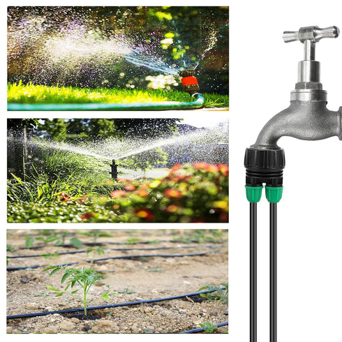 Garden Hose Adapter 3/4 to 1/4 Inch 2 Way Drip Irrigation Tubing Connectors Lock Barbed design 3/4 US Standard GHT Thread 5 Pack (2 -Way to 1/4" P...