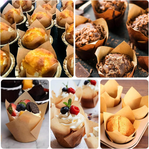 120 Counts Natural Tulip Cupcake Liners for Baking Cups, Food Grade Parchment Paper Muffin Liners Holders, Standard Tulip Cupcake Liners, Greasepr...