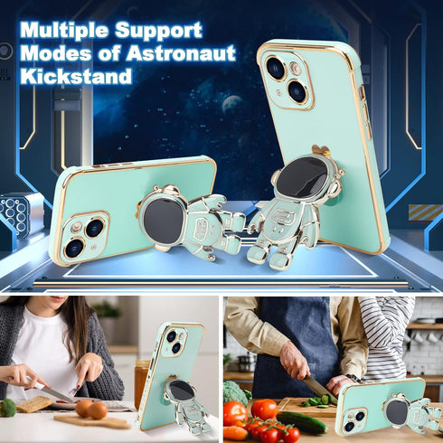 Omio Compatible with iPhone 15 Plus Case with Astronaut Hidden Stand, Luxury Love Heart Plating Case Side Edge Small Love Pattern for Women Girls ...