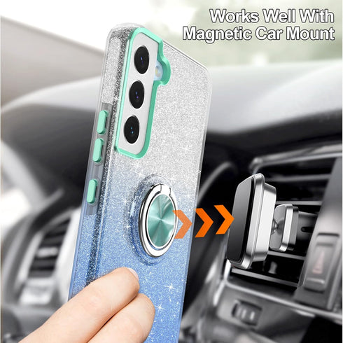 Galaxy S22 Case, Slim Fit Glitter Sparkly Case with 360°Ring Holder Kickstand Magnetic Car Mount Shock-Absorbent Protective Durable Cover for Gala...
