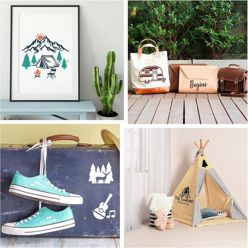 9 Pcs Stencils for Camping Paintings 8 x 8 Inches Reusable Camping Stencils for Journaling Painting DIY T-Shirt Bucket Bag Pillow Cases Crafts Cak...