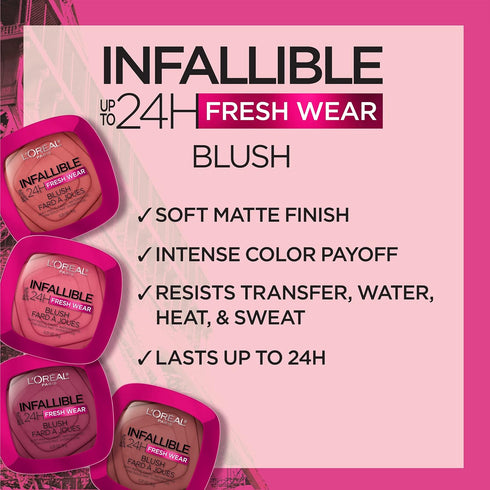 L'Oreal Paris Infallible Up to 24H Fresh Wear Soft Matte Blush, Blendable, Long-Lasting and Waterproof Cheek Make Up, Confident Pink 10, 0.31 Oz...