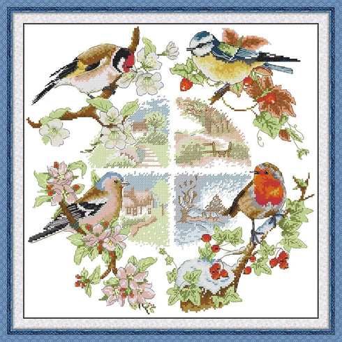 CROSSDECOR Cross Stitch Kits for Adults Full Range of DIY Stamped Cross Stitch Kits Birds of The Seasons Pattern for Gift and Home Decor 14CT 2 St...