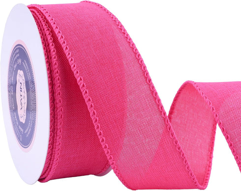 VATIN Linen Wired Ribbon,1-1/2 Inch X 10 Yard,Pink Burlap Wired Ribbon for Big Bow Crafts,Wreaths, Christmas Tree Decoration,Gift Wrapping...