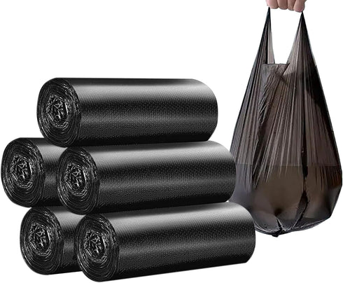 4 GALLON Bathroom Trash Bags, 5 Rolls/100 Counts Small HANDLES Garbage Bags for Office, Bathroom Wastebasket Waste Bin Black Portable Rubbish Bags...