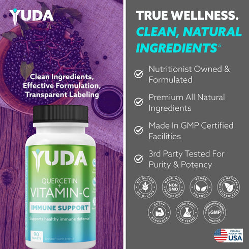 Yuda Immune Support Booster - Vitamin C and Quercetin, Enriched with Elderberry and Rose HIPS, a Superior Vitamin C and Quercetin Formula, Promote...