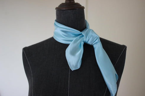 Silk square scarf pure color head scarf blend neckerchief (Sky blue)...