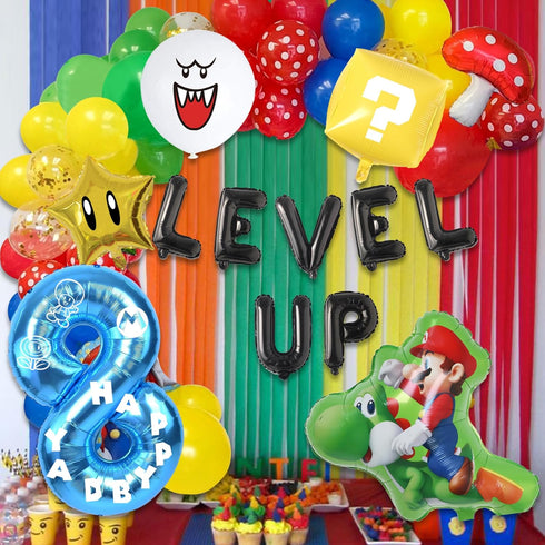 Video Game 8th Birthday Party Supplies, Level Up Letter Balloons, Boo Balloon, Balloons Arch for Kids 8th Birthday Decorations...