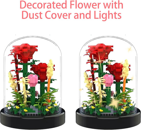 Flower Bouquet Building Set, 549PCS Red Rose Mini Flowers Building Blocks, Decorated Flower with Dust Cover and Lights, Mini Gift Kits for Adults,...