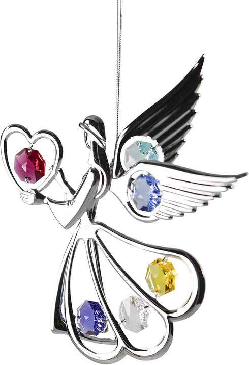 Chrome Plated Angel W/Heart Ornament Mascot Crystal Element...