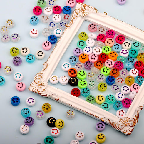 ZesNice 500 Pcs Smile Face Beads for Bracelets Making Kit, Smile Face Beads with Elastic String for Jewelry Making Earring Necklace DIY Craft Supp...