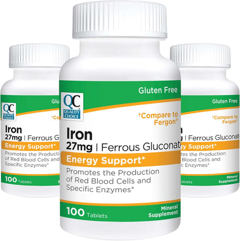 Quality Choice Energy Support Iron 27 mg Ferrous Gluconate Tablets 100 Count...