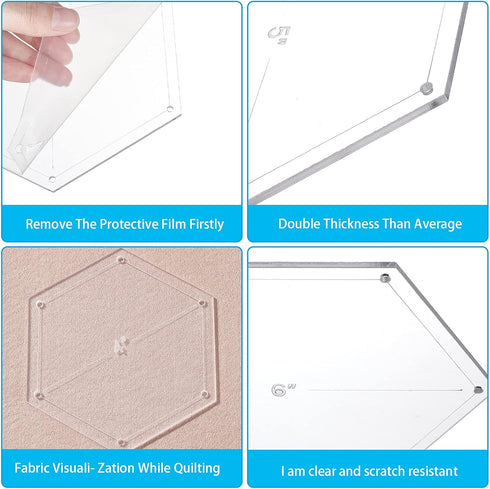 BENECREAT 6Pcs Hexagon Quilting Template Transparent Pressure Plate(Hole: 3mm) with 6 Mixed Size...