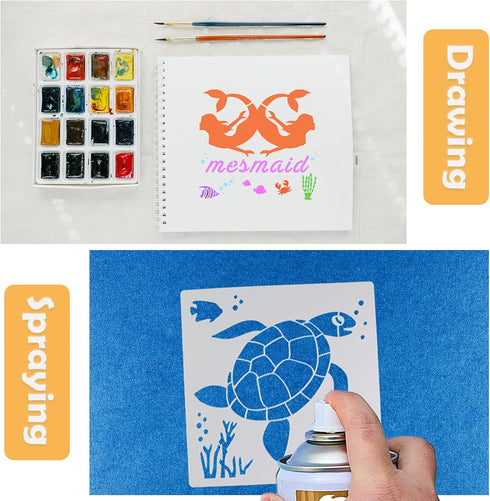 20 Pieces Sea Ocean Creatures Stencils Reusable Sea Animal Stencil for Painting on Wood, Wall, Fabric, Signs, Home Decor, Pillows, DIY Art Scrapbo...