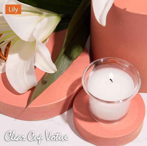 HYOOLA Clear Cup Scented Votive Candles - Lily - 12 Hour Burn Time - 4 Pack - European Made...