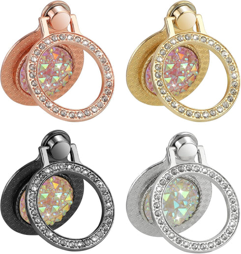 4 Pack Cell Phone Ring Holder Stand Metal Round Rhinestones Finger Grip Loop 360 Degree Rotation Generic Phone Hand Holder Kickstand Cellphone Cas...