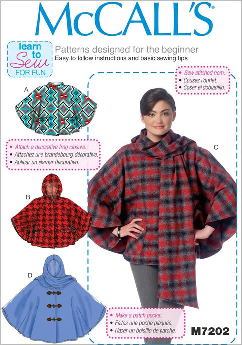 McCall's Pattern 7202, Misses Ponchos,Sizes (16-18) (20-22) (24-26), ZZ (LRG-XLG-XXL), Multi-Colour...