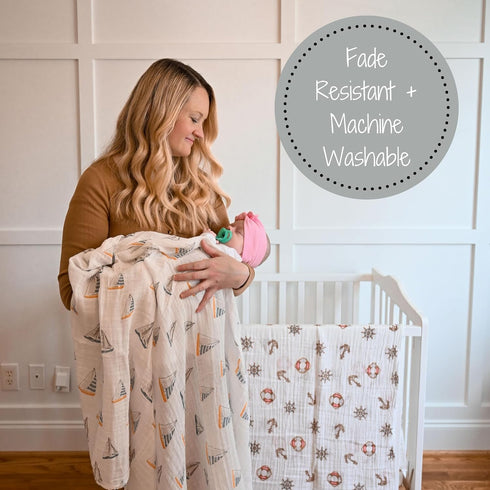 Swaddle Blanket | 100% Muslin Cotton | Gender Neutral Newborn and Baby Nursery Essentials for Girls and Boys, Registry | Sailboat Print...