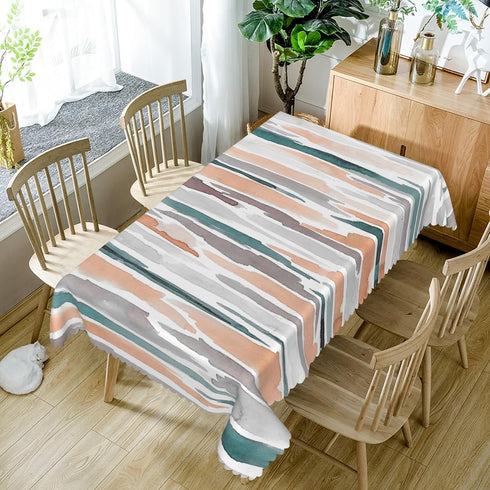 60x102inches Modern Rectangle Tablecloth Teal Orange Grey Abstract Painting Aesthetic Stripe Table Cloth Washable and Reusable Fabric Table Cover ...