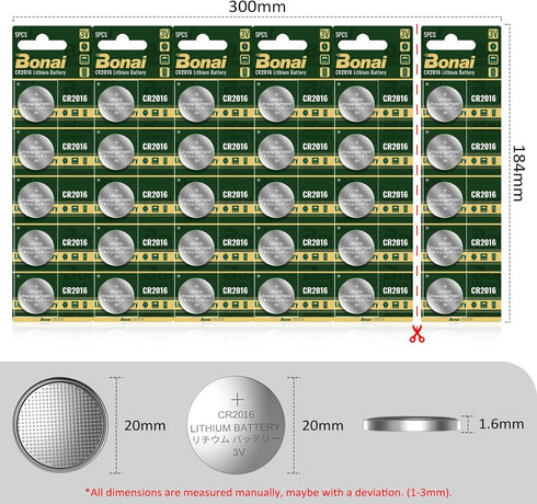 BONAI CR2016 Battery 3V Lithium Battery Coin Button Batteries 30 Count...