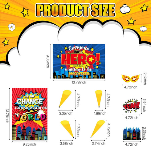 Outus 33 Pcs Hero Theme Classroom Decorations Bulletin Board Set Hero Posters and Banners Hero Sayings Cityscape Cutouts for Classroom Pre School ...