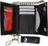 BLACK GENUINE LEATHER Trifold Biker's Wallet ID Card Holder w/Chain Skull...