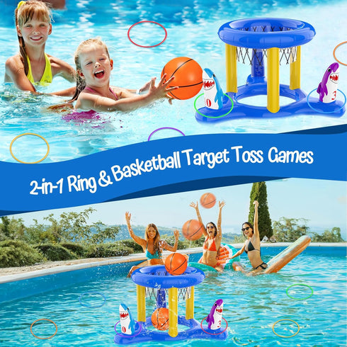 Pool Floats Toys Games Set, 2-in-1 Floating Pool Basketball Hoops & Pool Ring Toss Game, Fun Summer Water Games Pool Toys for Kids Ages 8-12, Teen...