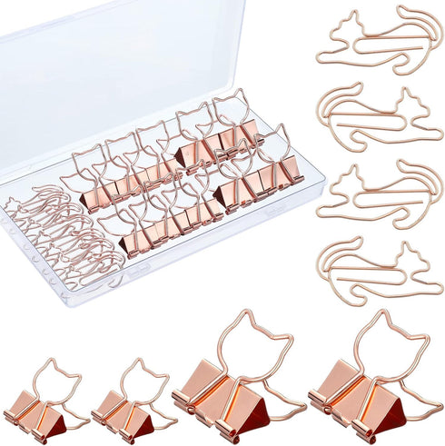55 Pieces Metal Rose Gold Binder Clips 2 Size 25 Pcs Cute Cat Shaped Binder Clips and 30 Pcs Cat Paper Clips Paper Bookmark Animal Clips Office Su...