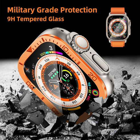 2 Pack Tempered Glass Screen Protector with Titanium Alloy Frame Compatible with Apple Watch Ultra 2 / Ultra Screen Protector 49mm, Waterproof Bez...