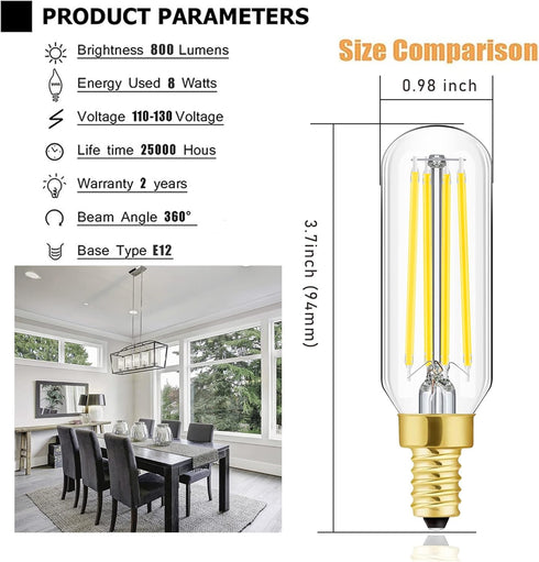 E12 LED Dimmable 8W Equal 100 watt Daylight 4000K T6 T25 E12 Candelabra Bulb for Chandeliers,Ceiling Fan,Pendant,Wall sconces AC120V 800LM e12 Lig...