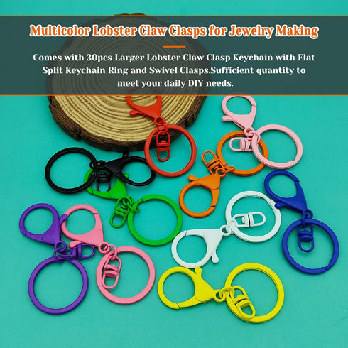 30Pcs Lobster Claw Clasps Keychain for Jewelry Making,Colorful Metal Lobster Clasp Swivel Trigger Clips with Swivel Clasps Hook Clips Flat Split K...